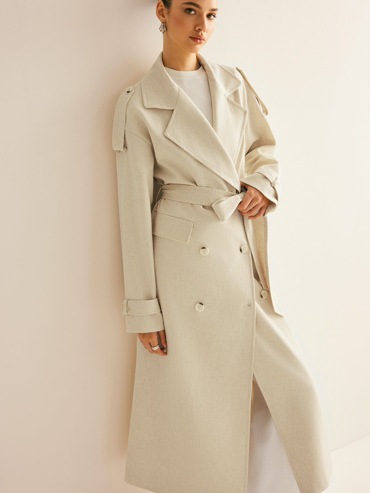Langer Trenchcoat Offwhite | Elegant & Leicht | Tailliert