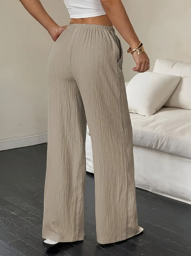 Pantalon large femme été à taille élastique – rose ou kaki