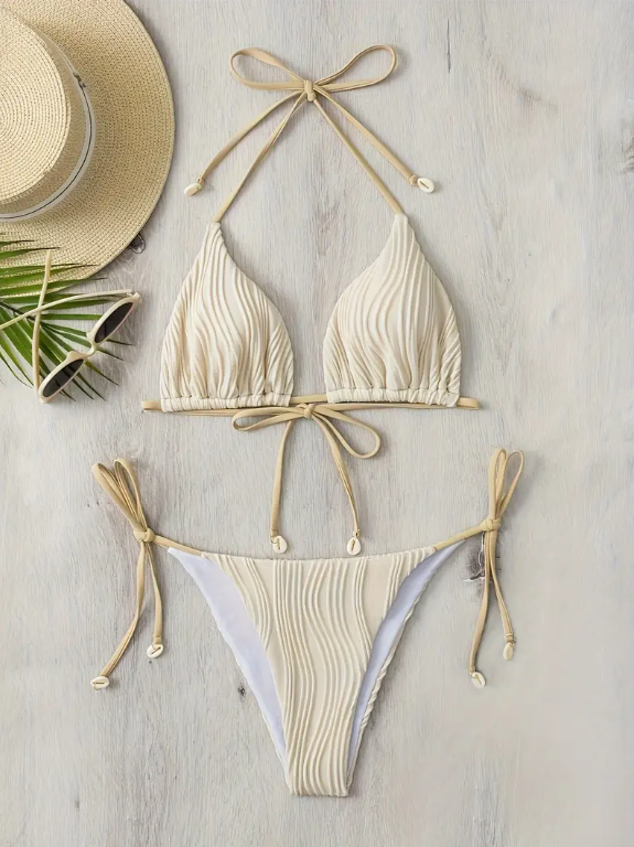 Bikini femme - deux pièces coquillage rembourré avec liens réglables