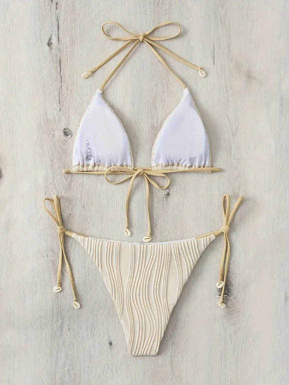 Bikini femme - deux pièces coquillage rembourré avec liens réglables