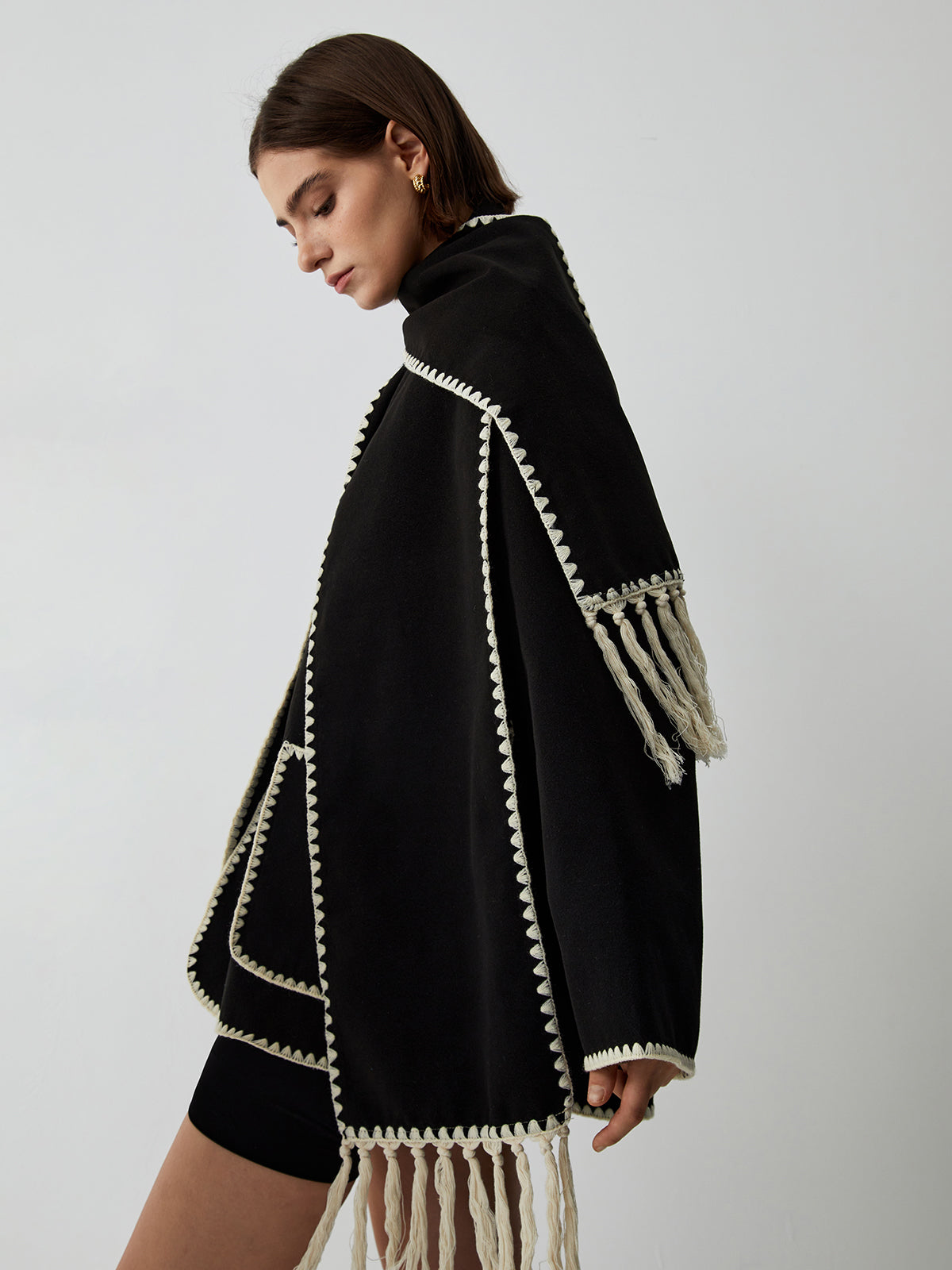 Jacke À Bordures Contrastées Avec Schal Assortie Pour Damen – Manteau Elegant Automne Hiver