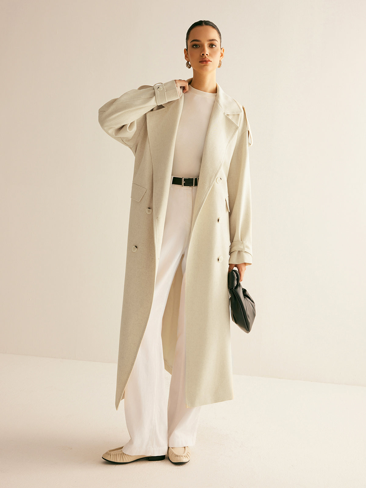 Langer Trenchcoat Offwhite | Elegant & Leicht | Tailliert