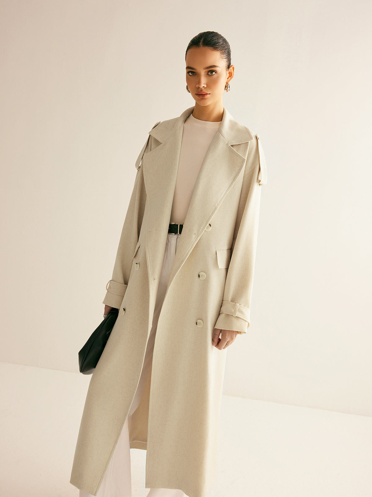 Langer Trenchcoat Offwhite | Elegant & Leicht | Tailliert
