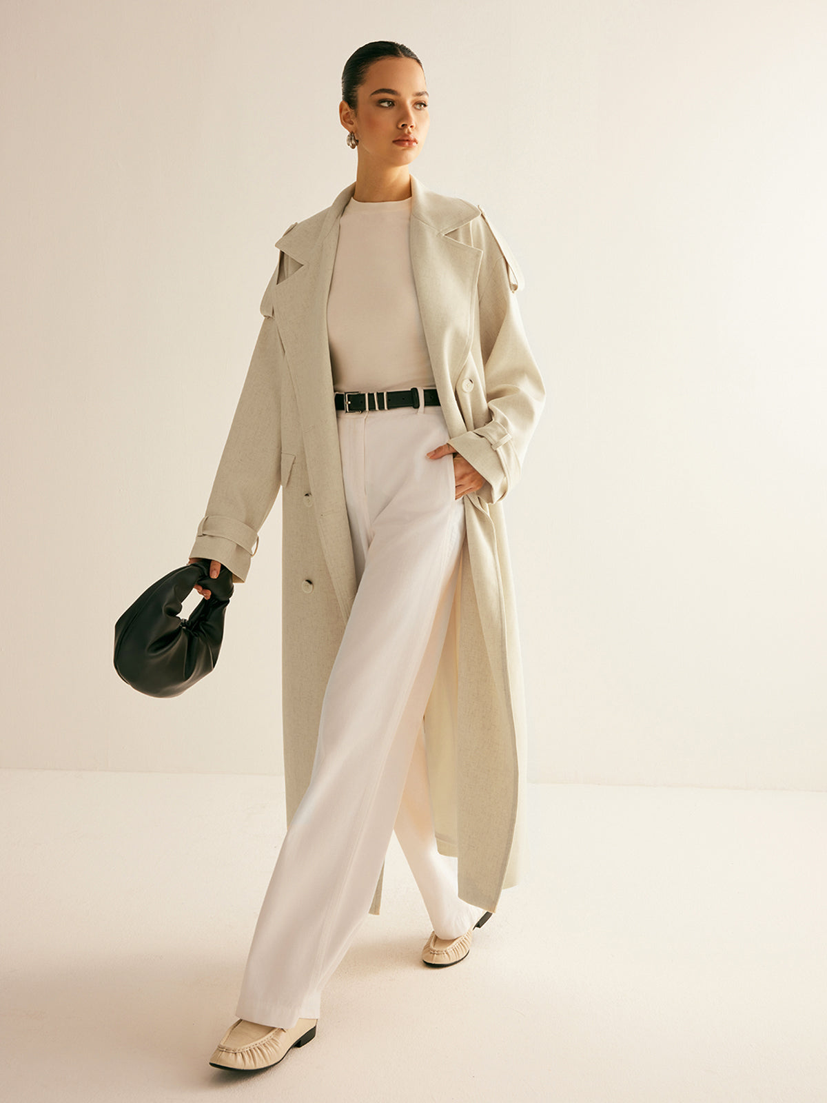 Langer Trenchcoat Offwhite | Elegant & Leicht | Tailliert