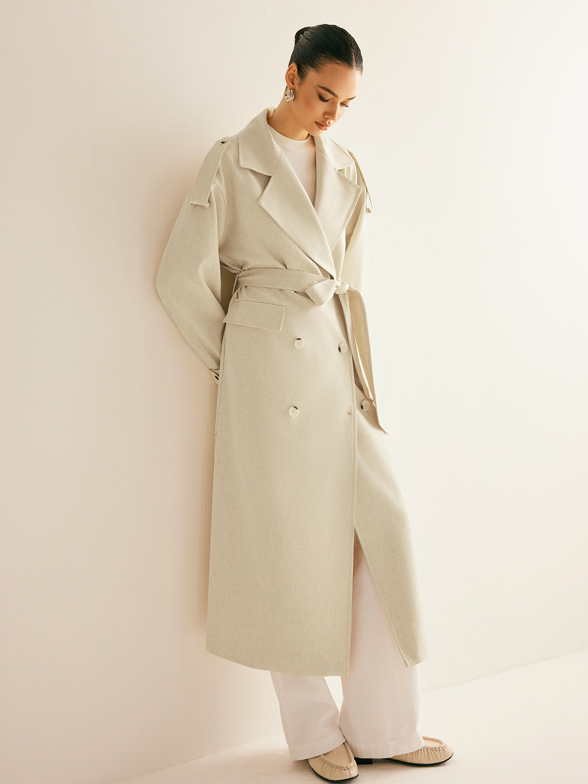 Langer Trenchcoat Offwhite | Elegant & Leicht | Tailliert