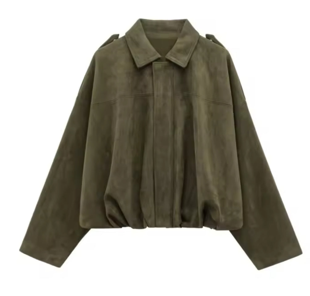 Jacke Oversize Style Suède Pour Damens – Manteau Lässig Automne/Hiver Avec Poches