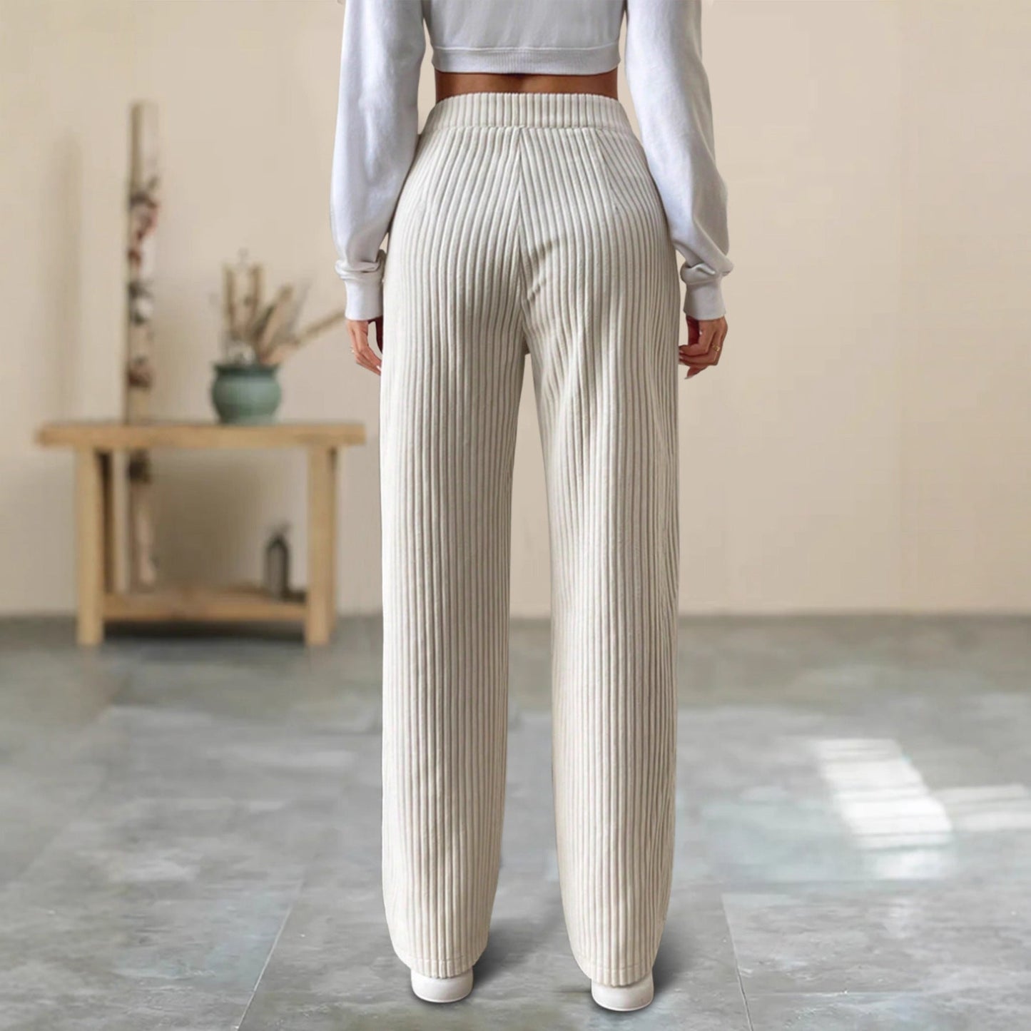 Hose Gestreift Taille Haute Ample Lässig Pour Damens – Hose Chic Automne/Hiver