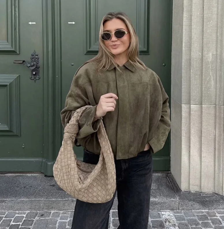 Jacke Oversize Style Suède Pour Damens – Manteau Lässig Automne/Hiver Avec Poches