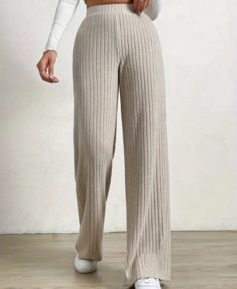 Hose En Strick Gerippt À Weitbein Pour Damens – Style Confort Automne/Hiver