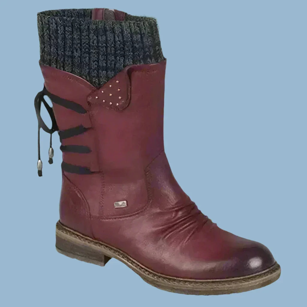 Bottinen aus Kunstvelours mit Strickkragen | Bequem & Trendig